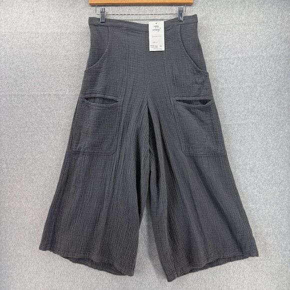 Color Me Cotton CMC Medium Wide-Leg Cropped Pants Elastic Waist Pockets Gray NWT - Picture 1 of 13